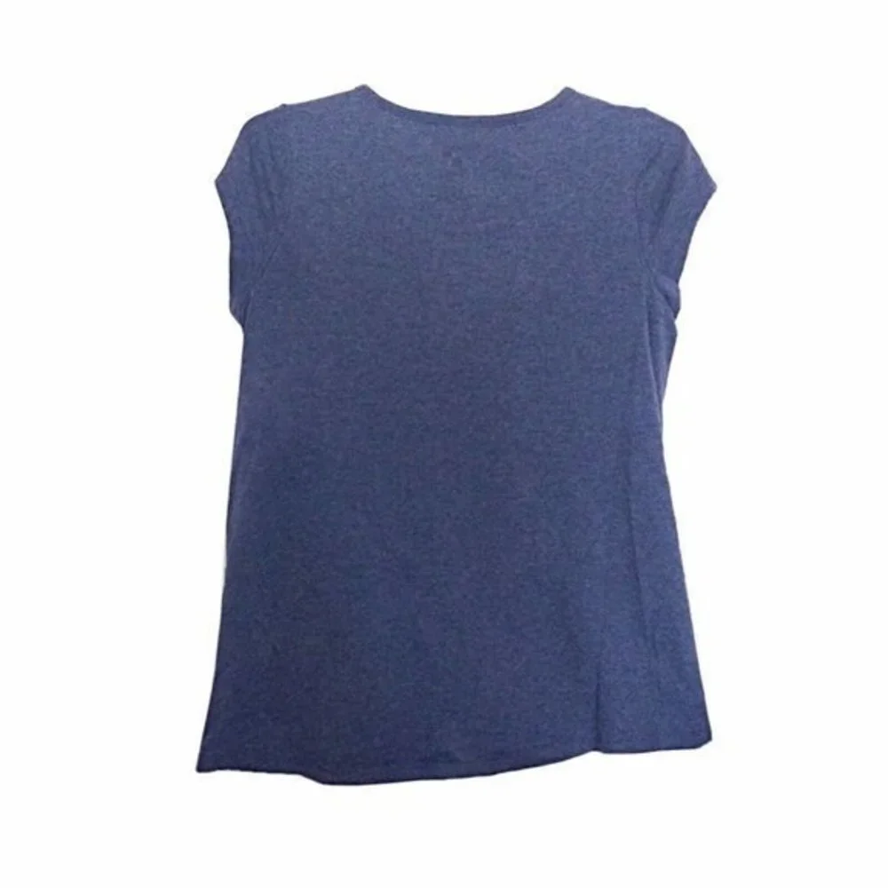 Girls Sz 7-8 Blue Blouse Top Front Overlay knit Crochet Short Sleeve Size Small